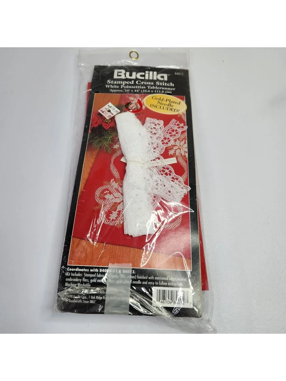 Bucilla White Poinsettias tablerunner stamped cross stitch kit